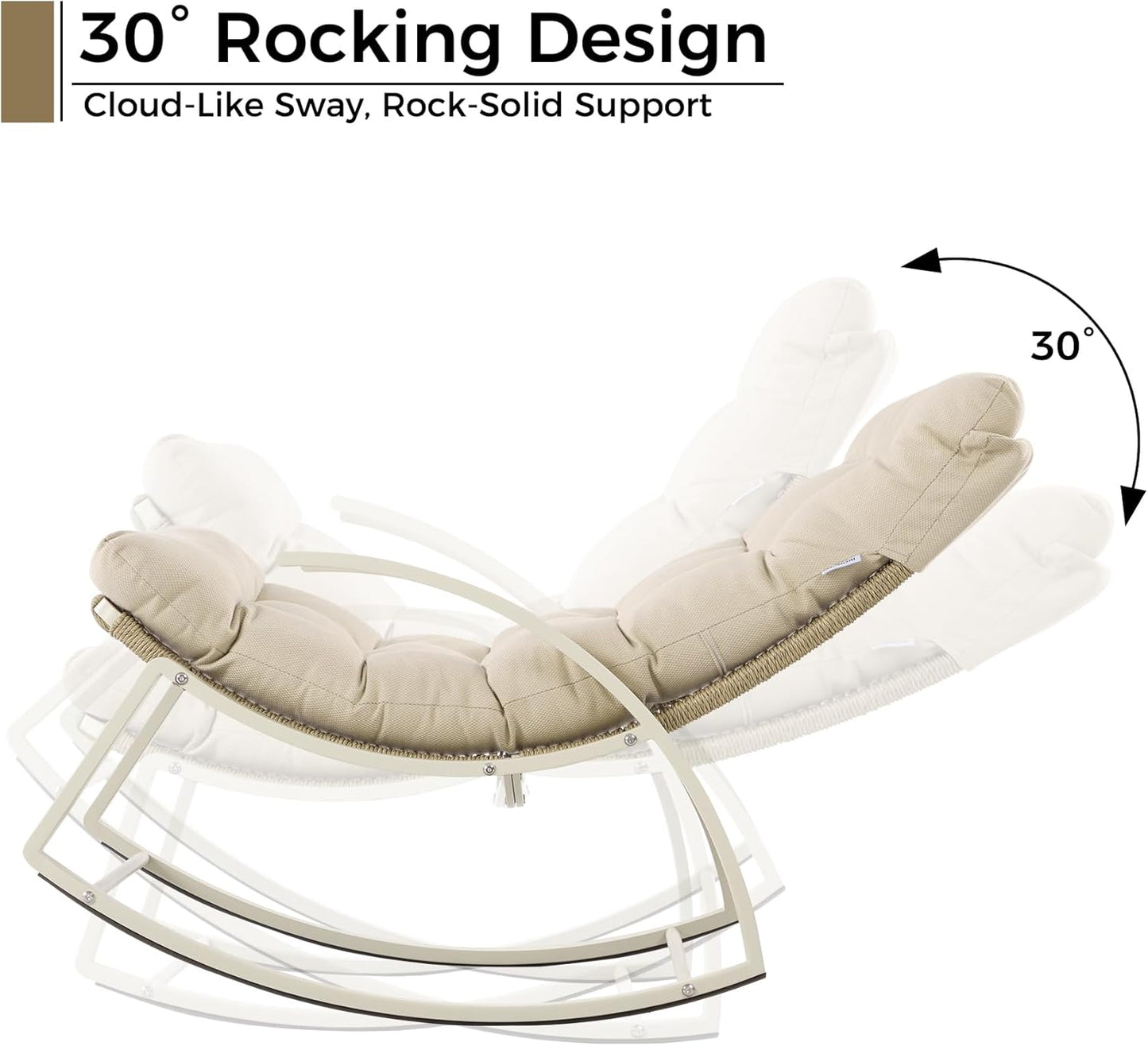IRONCK Patio Rocking Chair, Outdoor Rocking Chair with Armrest and Cushion, Beige