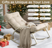 IRONCK Patio Rocking Chair, Outdoor Rocking Chair with Armrest and Cushion, Beige