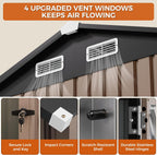 IRONCK 8x6FT Outdoor Storage Shed with Clear Window, Outdoor Shed, Brown Breathable Vent, Lockable Doors, Metal Garden Storage, Tool Shed, For Poolside, Patio, Backyard