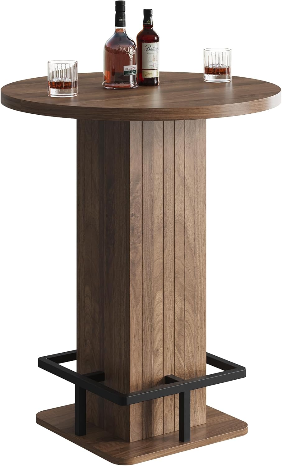 IRONCK 39.4" H Wood Bistro Pub Table with Metal Ring Footrest, Brown(Only Table)