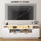 IRONCK TV Stand for TVs 85 inch with Power Outlet and LED Lights, White