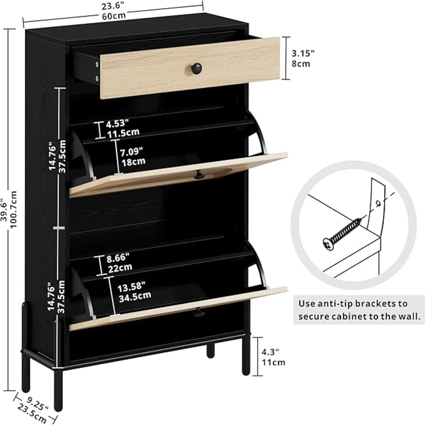 Shoe Organizer Rack with Flip Doors and Drawer