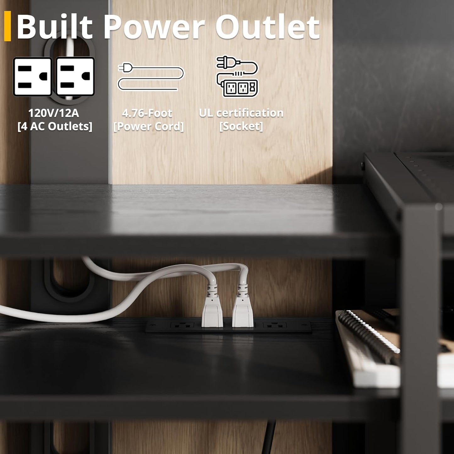 IRONCK 79 Inch TV Stand for TVs up to 85 Inch with Mount and Power Outlet, Black