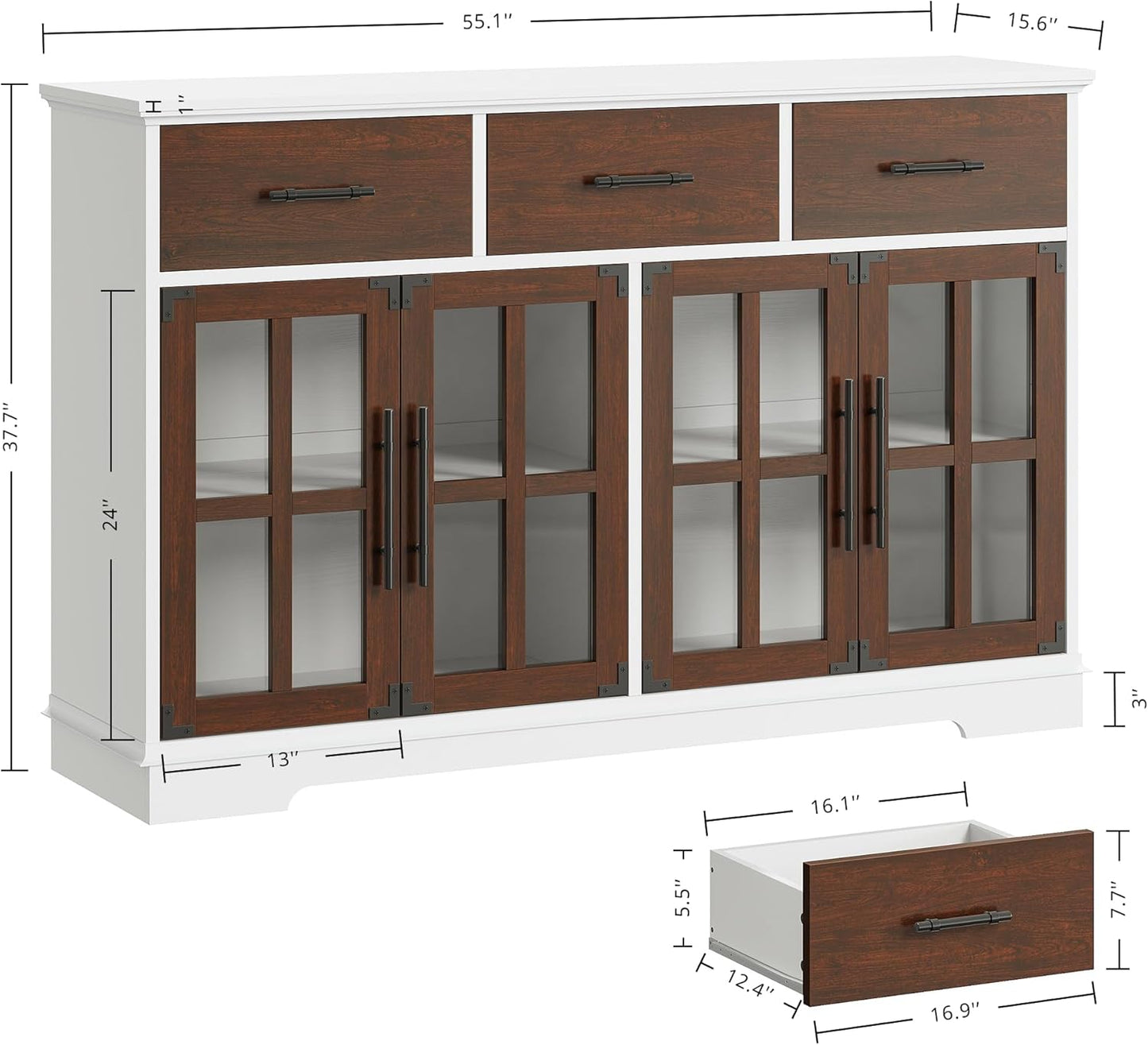 IRONCK 55" Großes Sideboard-Buffet mit LED-Beleuchtung 