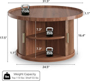 IRONCK Coffee Table, 31.5" Round Coffee Table with Storage & Sliding Tambour Door, Fluted Center Table for Living Room, Small Space, Mid Century Modern, Walnut