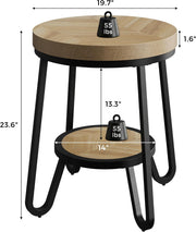IRONCK 19.7" 2 Tier Round Side Table, Curved Metal Legs, Light Brown