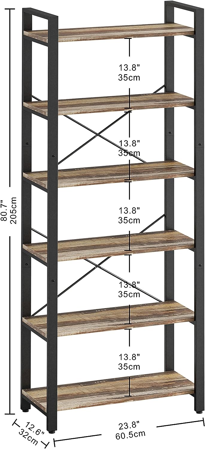 Bookshelf 6-Tier Ladder Shelf Industrial Brown