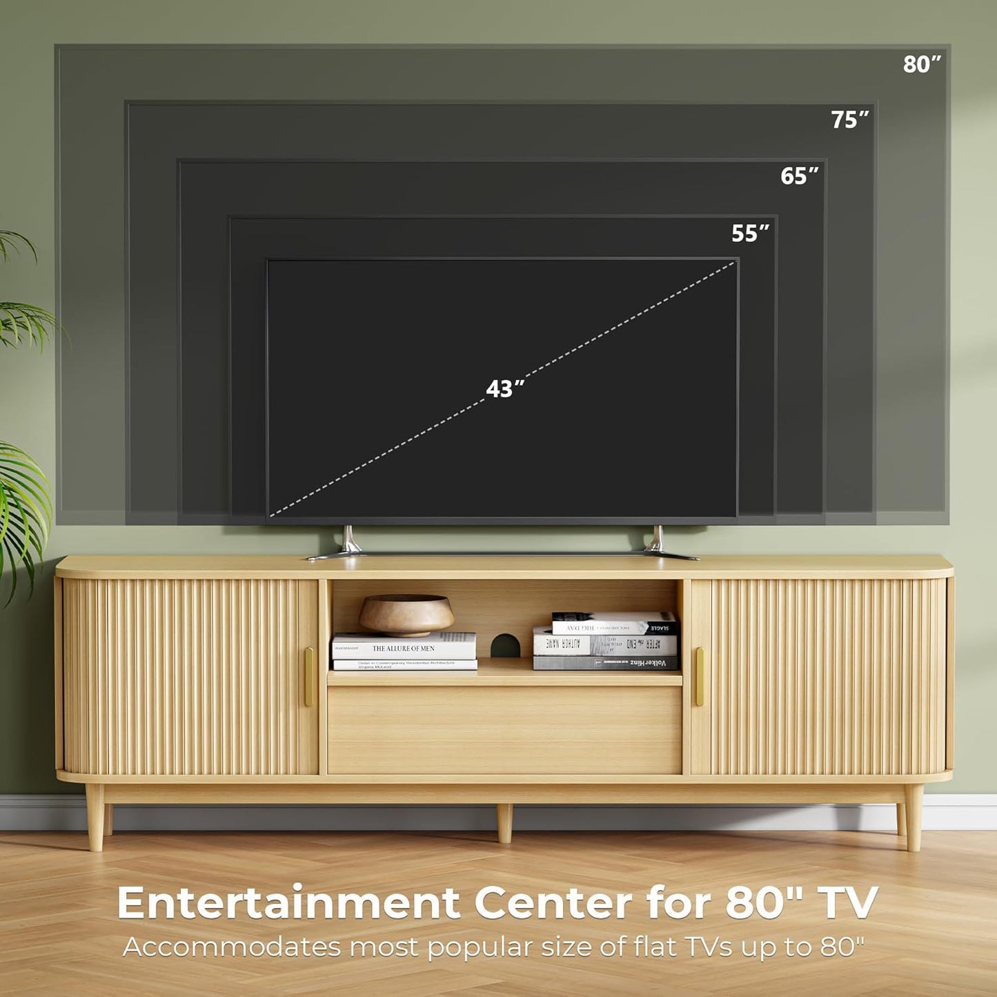 IRONCK Modern Fluted TV Stand for TVs Up to 80 inches, Oak