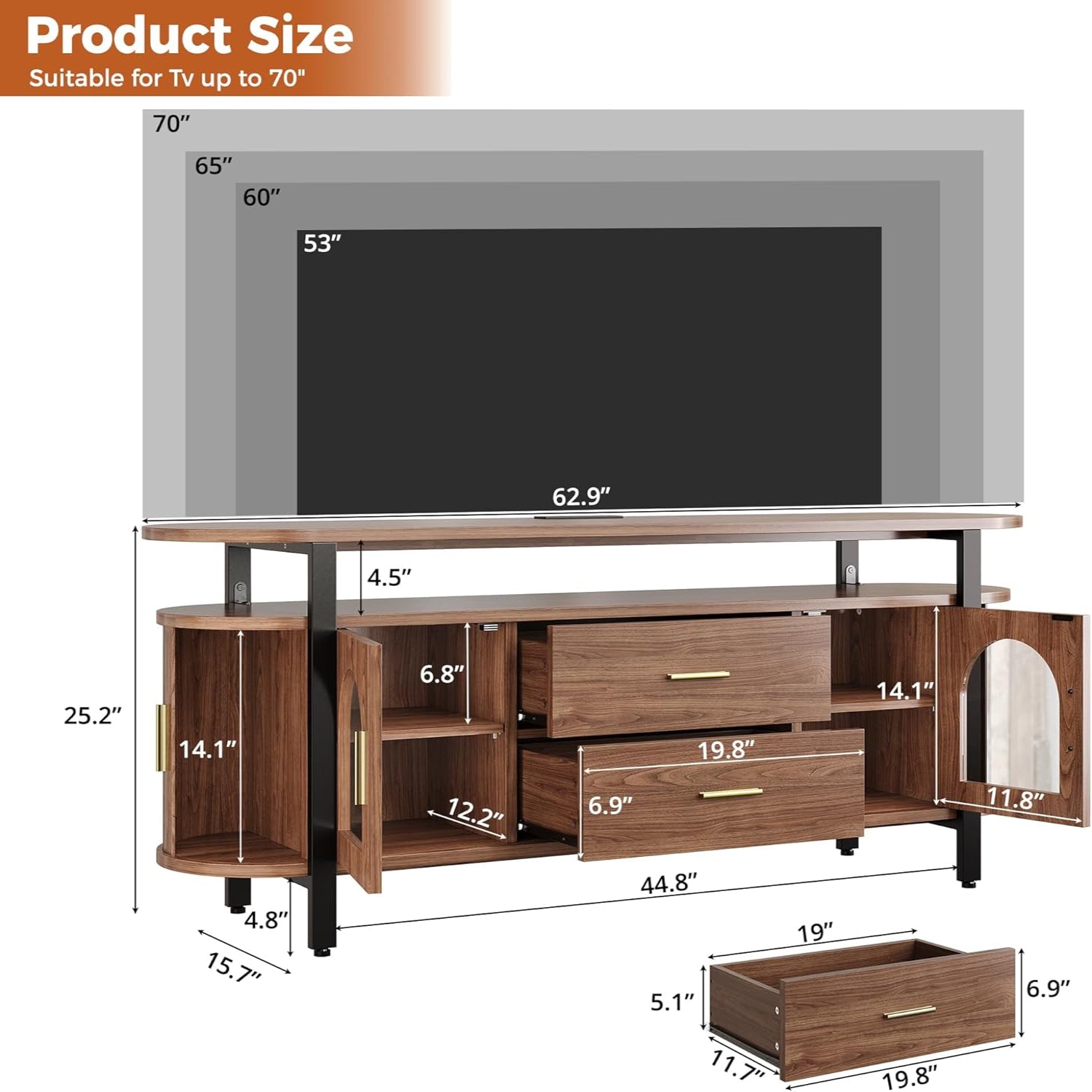 IRONCK 63" TV Stand with Storage Drawer and Sliding Door