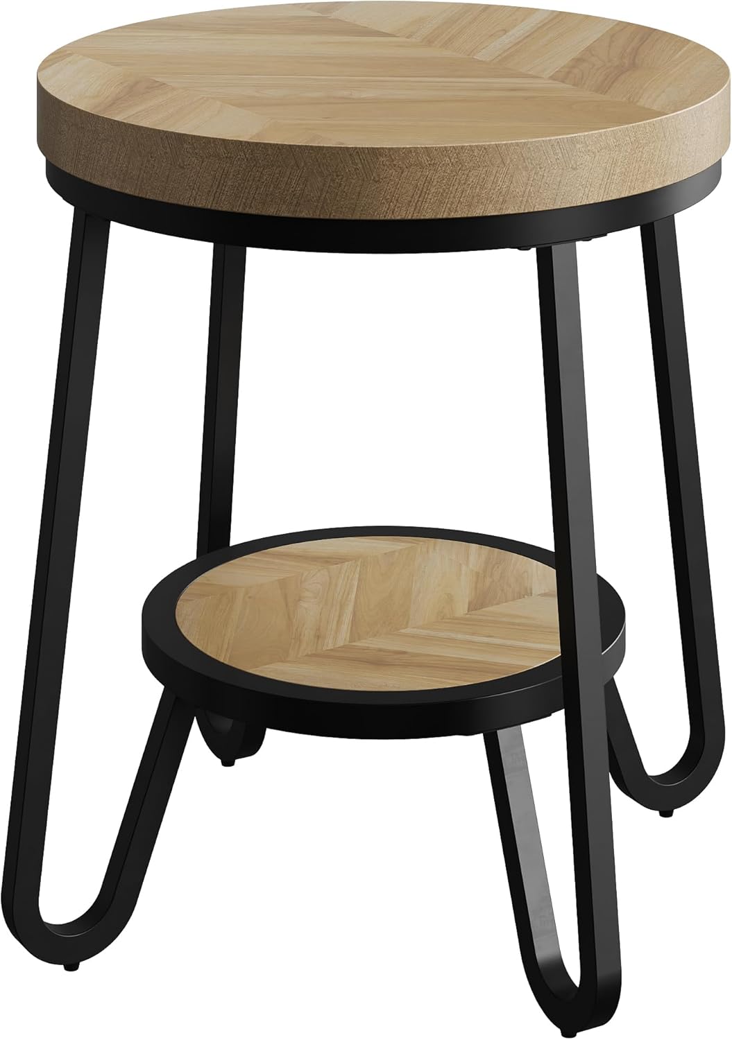 IRONCK 19.7" 2 Tier Round Side Table, Curved Metal Legs, Light Brown