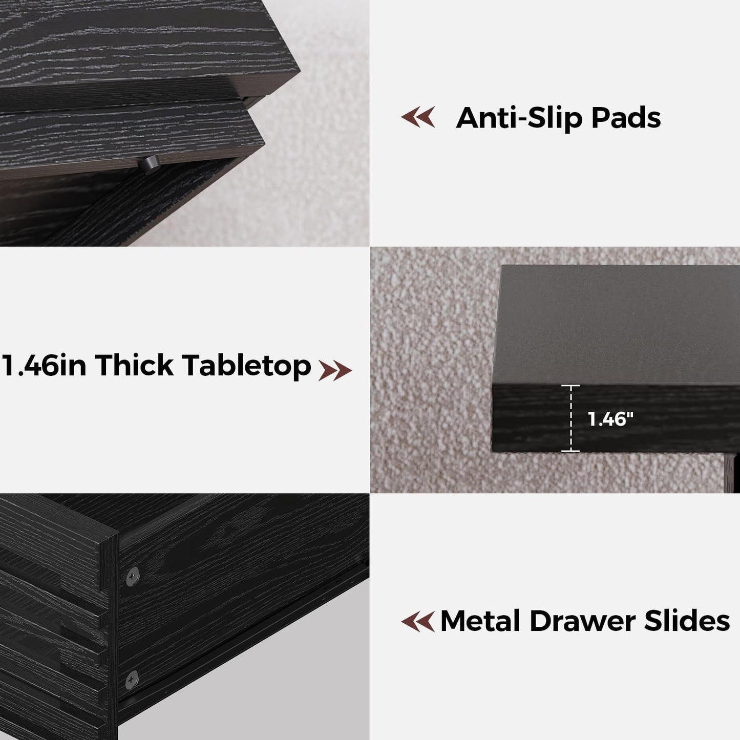 IRONCK Coffee Table with LED Light and Charging Station, 4 Storage Drawers with Grille Design, Square Coffee Table for Living Room Office Reception Room (Black)