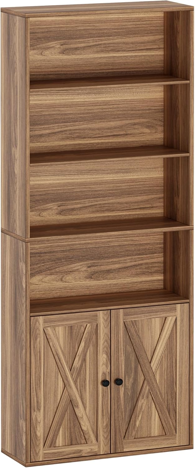 IRONCK Industrial Bookshelves and Bookcases with Doors Floor Standing 6 Shelf Display Storage Shelves 70 in Tall Bookcase for Home Office, Living Room