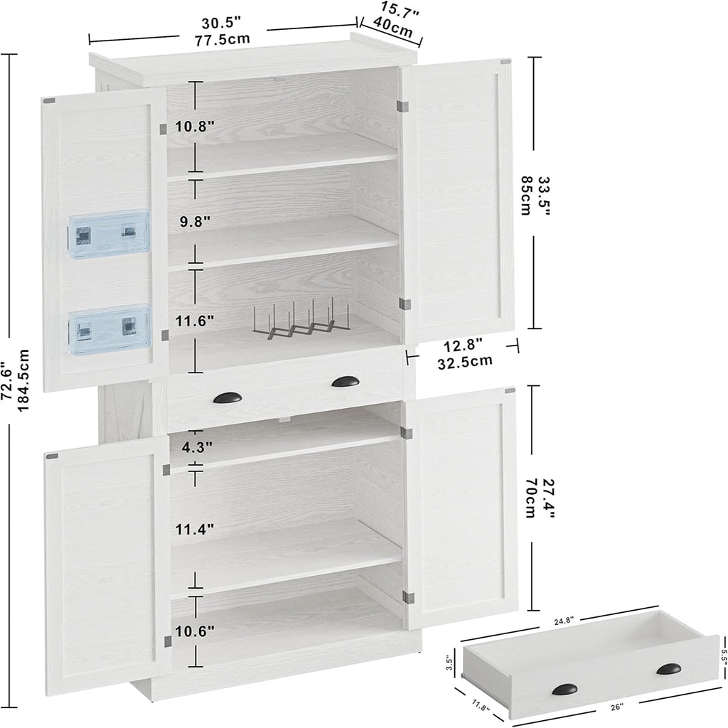 IRONCK Kitchen Pantry Storage Cabinet 72.6" H, with Barn Doors, White