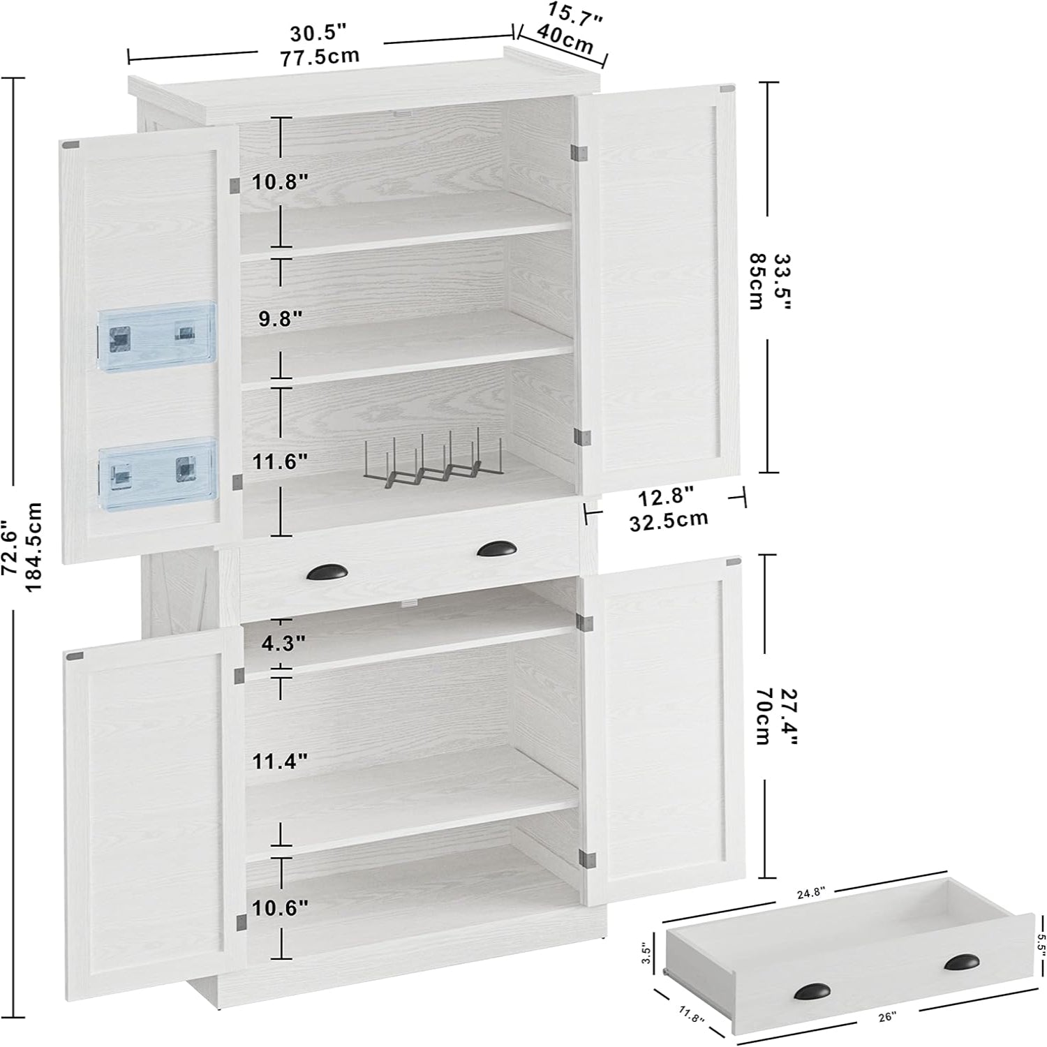 IRONCK Kitchen Pantry Storage Cabinet 72.6" H, with Barn Doors, White