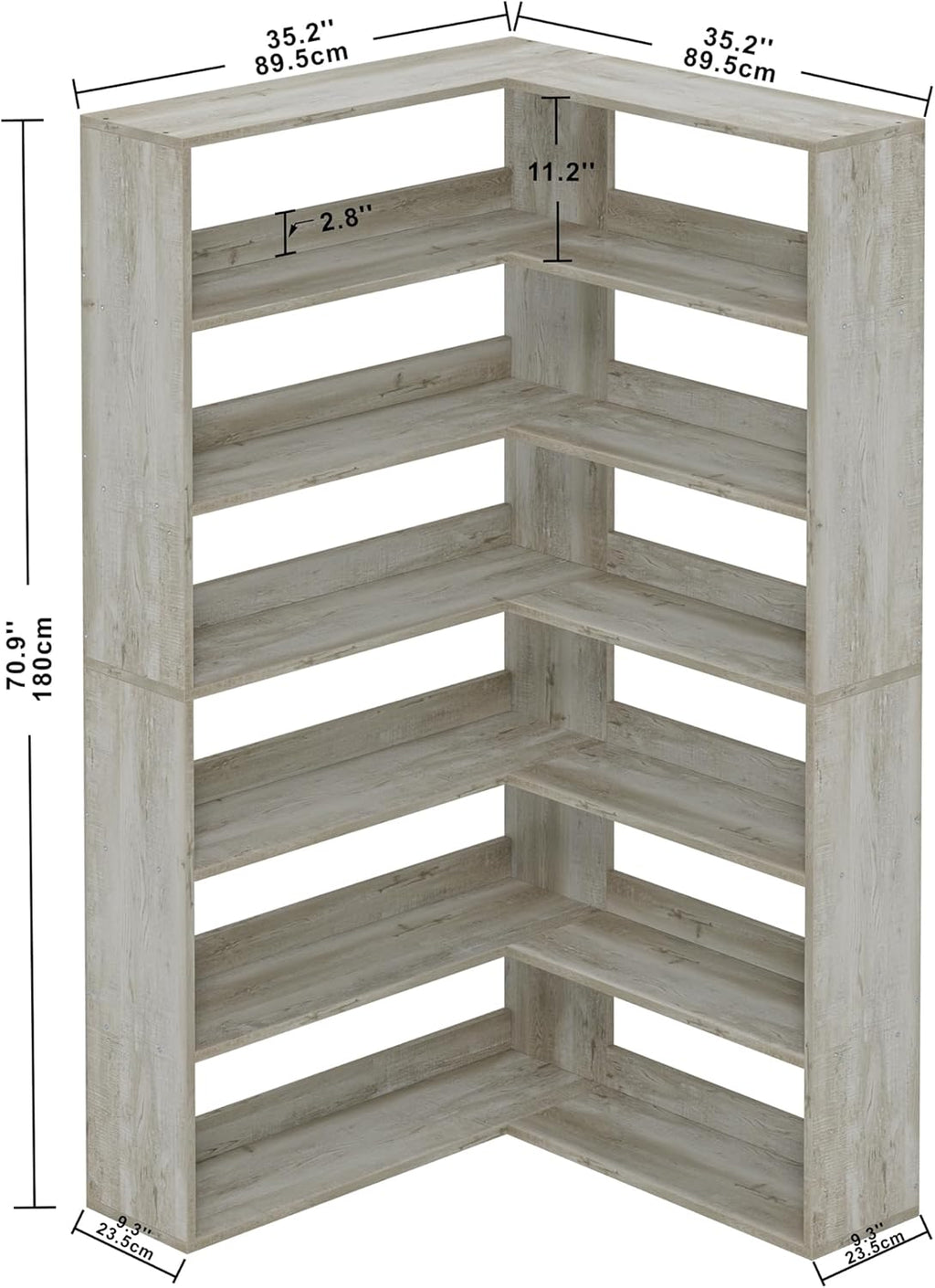 Corner Bookcase with 6 Tiers
