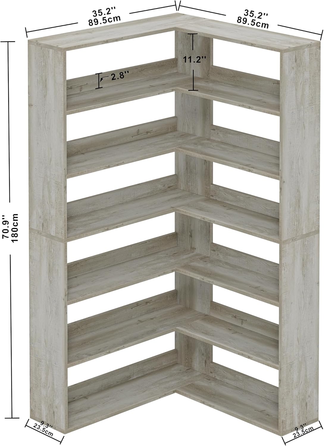 Corner Bookcase with 6 Tiers