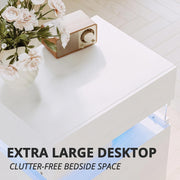 IRONCK Nightstand, Bedside Table with 3 Drawers, Modern Night Stands with LED Light, End Table with Storage for Bedroom, White