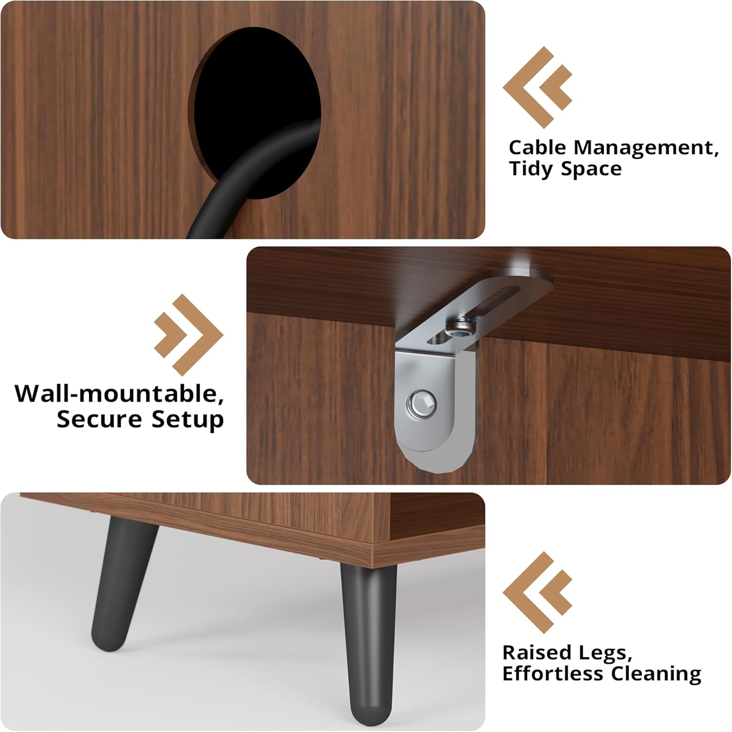 IRONCK Large Record Player Stand 55" with Charging Station, Brown