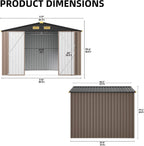 IRONCK Storage Shed, 9.7 x 7.7 FT Tool Shed with Lockable Doors, Brown Galvanized Steel Metal, Breathable Vent, Garden Shed for Yard Bins, Wheelbarrow, Generator