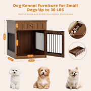 IRONCK Dog Crate Furniture, Wooden Dog Crate with Drawer and Flip-Top Storage, Walnut