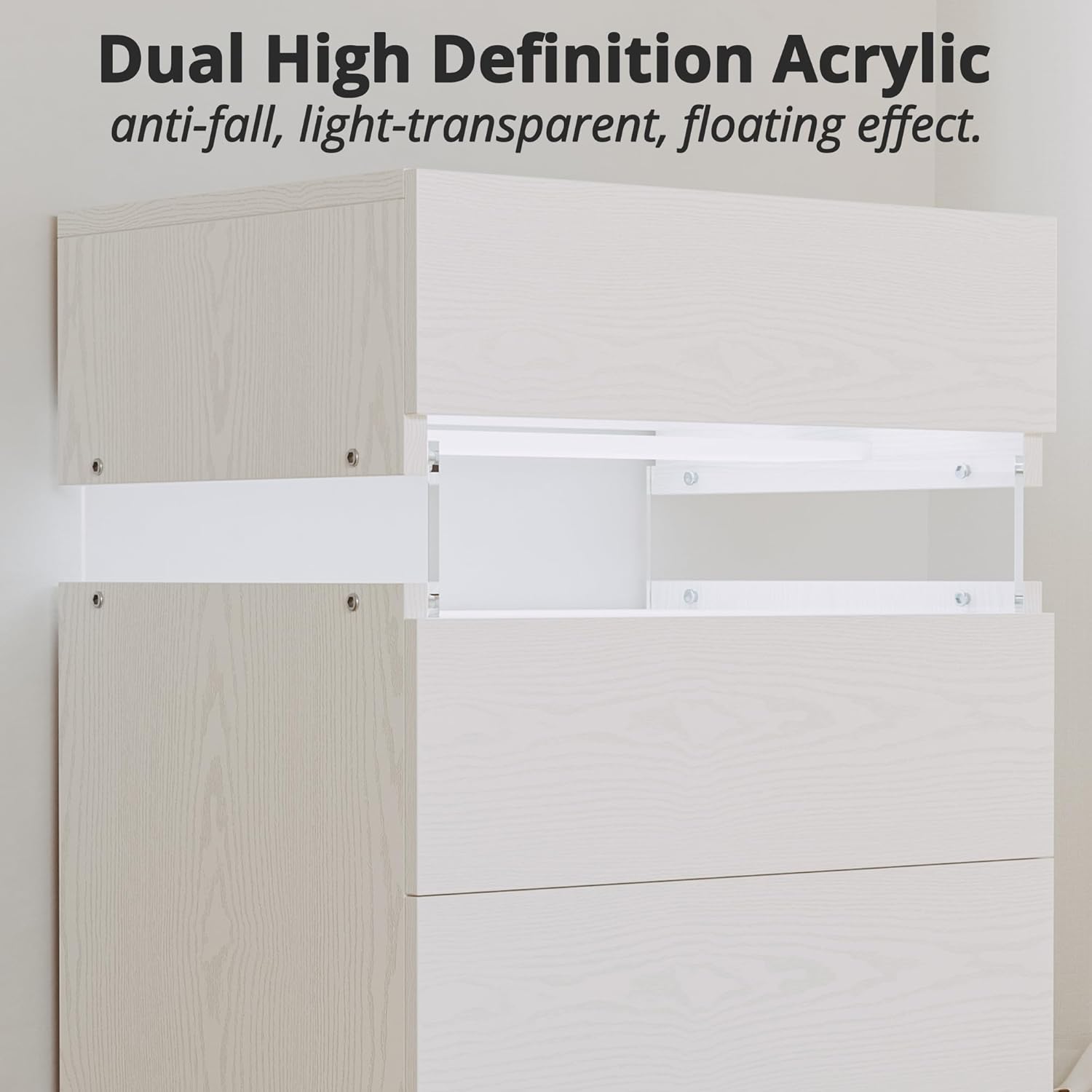 IRONCK Nightstand, with 3 Drawers,  with LED Light  for Bedroom, White
