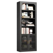 IRONCK Mid-Century Book Shelf, 6-Tier Floor Standing Bookcase with Grille Doors, Tall Storage Shelves for Display & Organizing, Suitable for Home Office, Living Room (White)