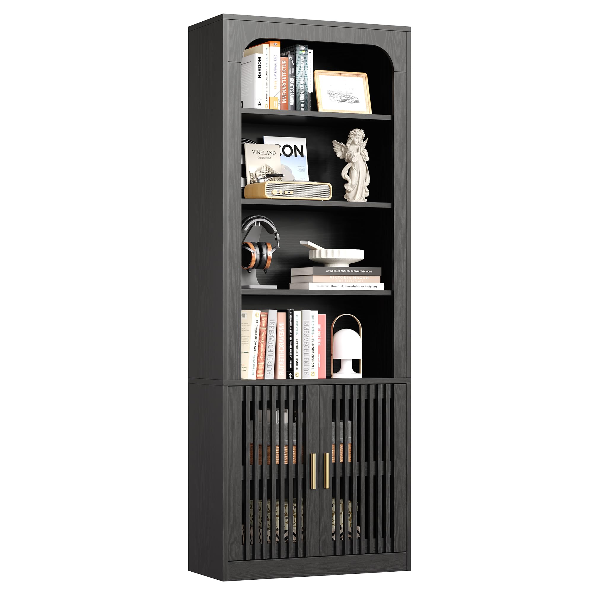 IRONCK 6-Tier Floor Standing Bookcase with Grille Doors, white