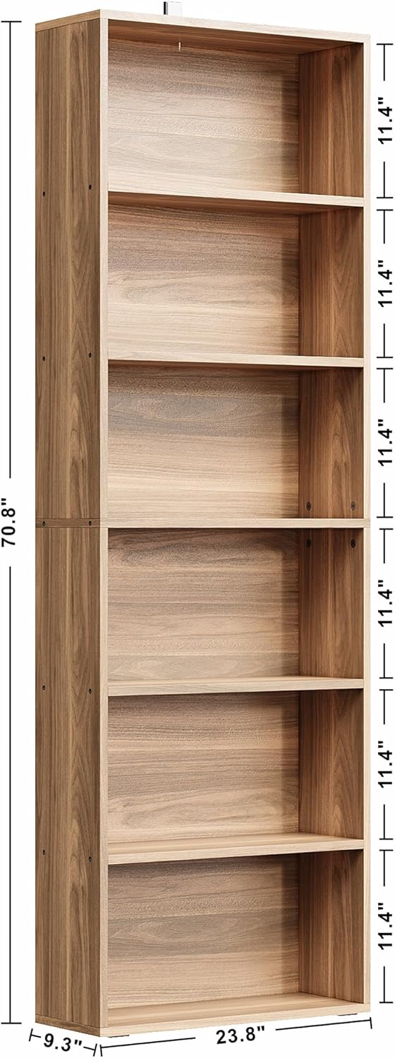 IRONCK Bookshelves and Bookcases Floor Standing 6 Tiers, Oak Brown