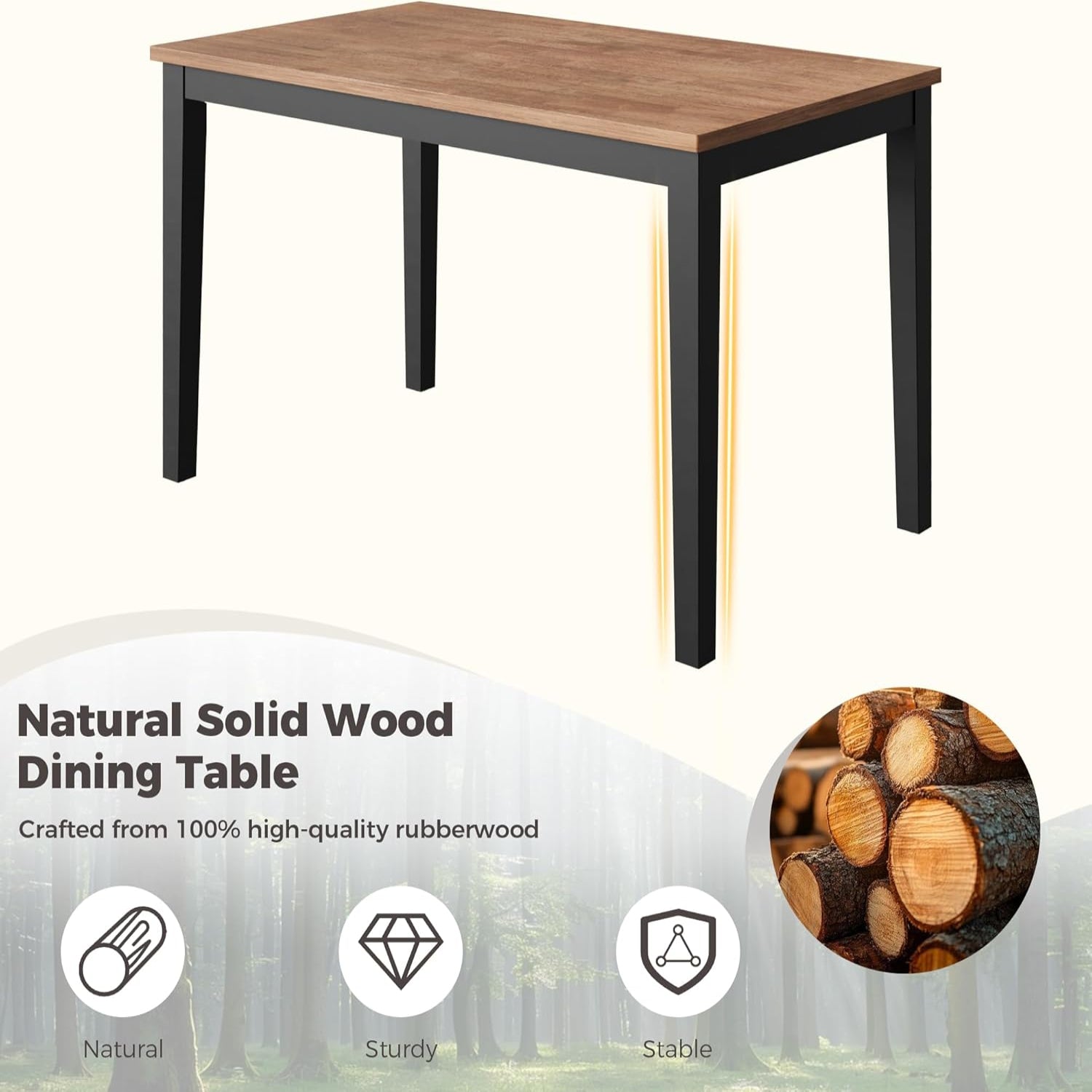 IRONCK  45 Inch Solid Wood Dining Table for 4 (Only Table)