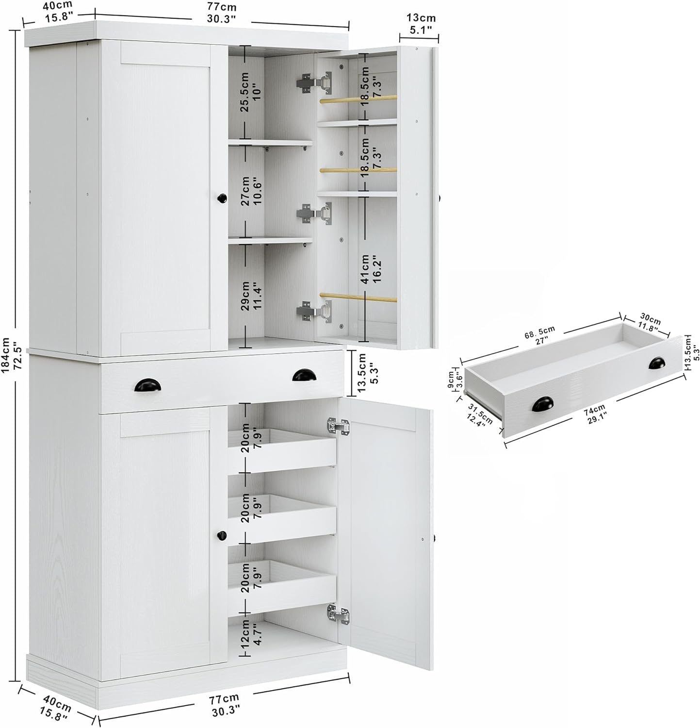 IRONCK Kitchen Pantry Storage Cabinet White