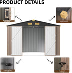 IRONCK Storage Shed, 9.7 x 7.7 FT Tool Shed with Lockable Doors, Brown Galvanized Steel Metal, Breathable Vent, Garden Shed for Yard Bins, Wheelbarrow, Generator