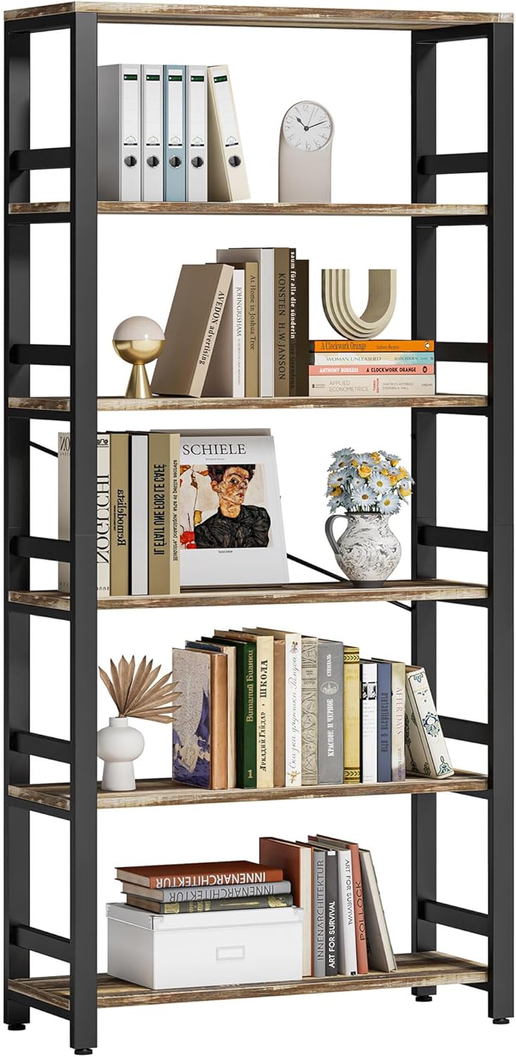 IRONCK Bookshelf, 31.5in Wide Shelf 6 Tier Bookcase,shelf Vintage Industrial Style Bookshelves