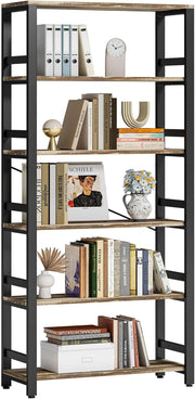 IRONCK Bookshelf, 31.5in Wide Shelf 6 Tier Bookcase,shelf Vintage Industrial Style Bookshelves