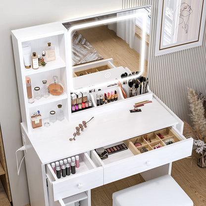LED Makeup Table with Drawers- White