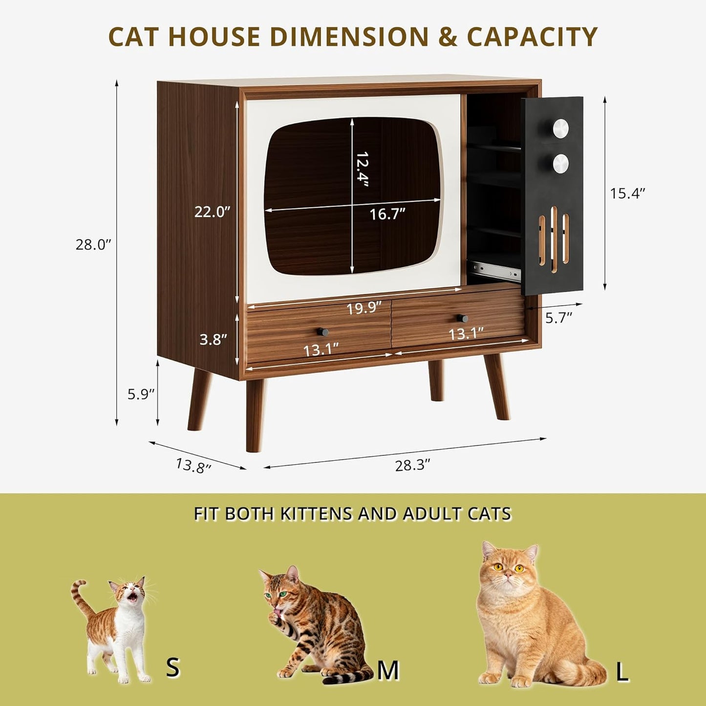 IRONCK Cat House for Indoor, Cat Furniture & Side Table for Living Room and Bedroom Decoration, Walnut