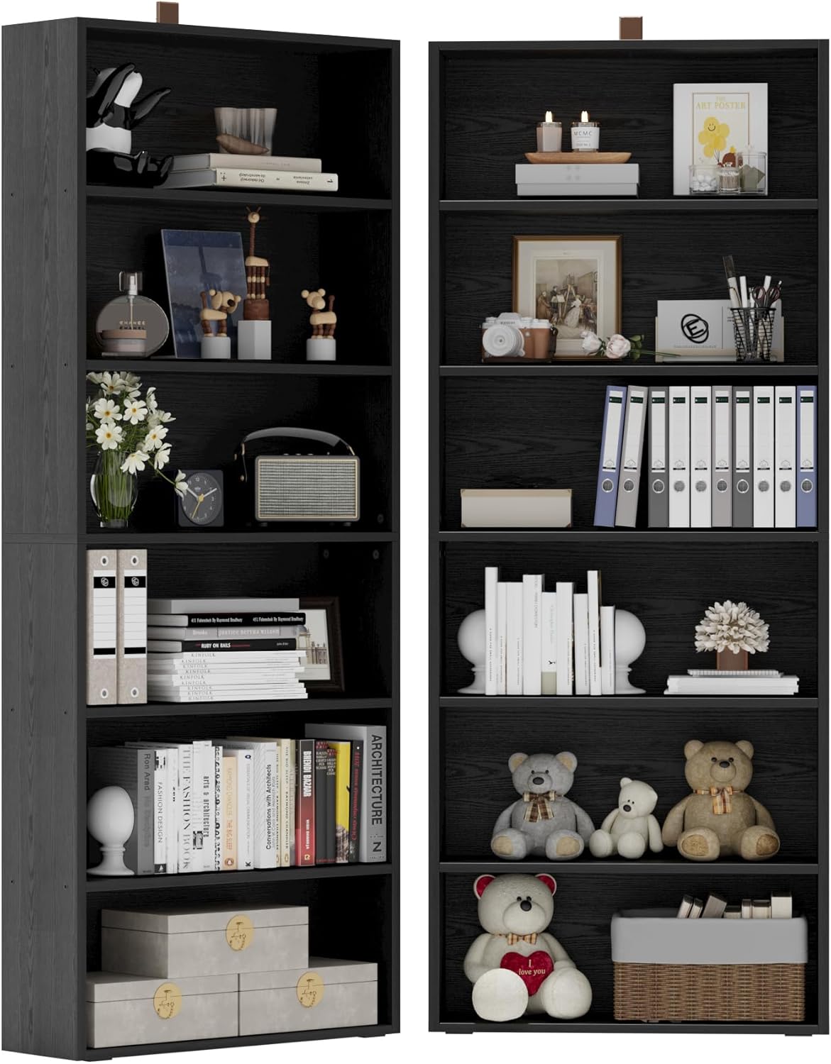 IRONCK Bookshelf and Bookcases 70" Tall, 6 Tiers Display Storage Shelves | Bookshelves Set of 2, Wood Bookcase with Open Display Shelves for Home Office, Living Room, Library, Vintage Brown