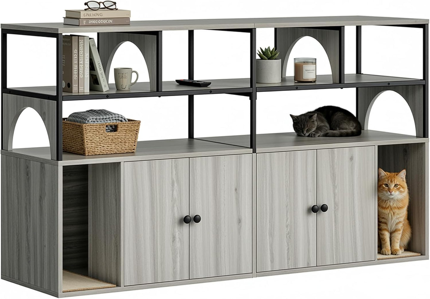 IRONCK 59 Inches Litter Box Enclosure, 2-in-1 Hidden Litter Box