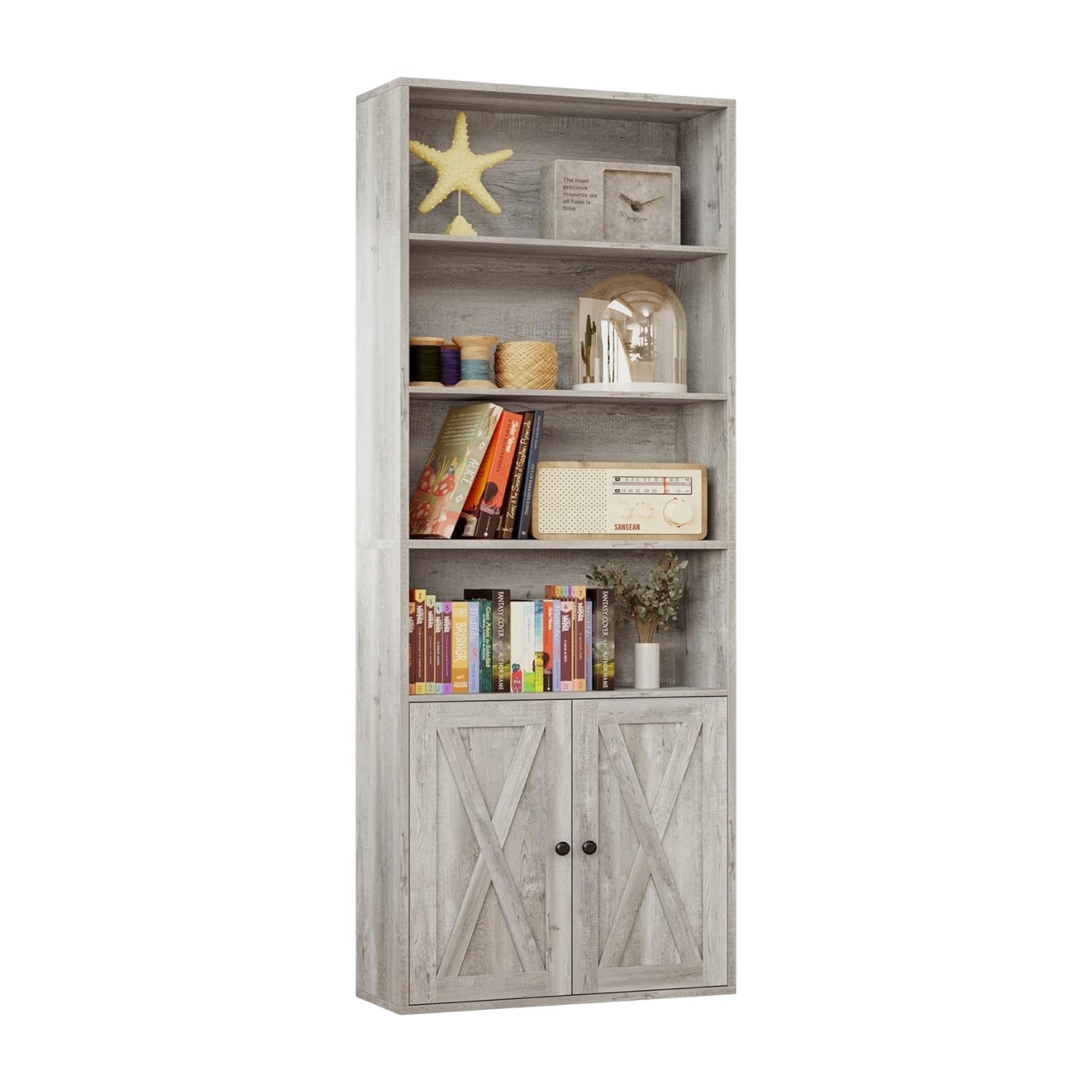 IRONCK Industrial 70 in 6 Shelf Bookcases with Doors Floor Standing