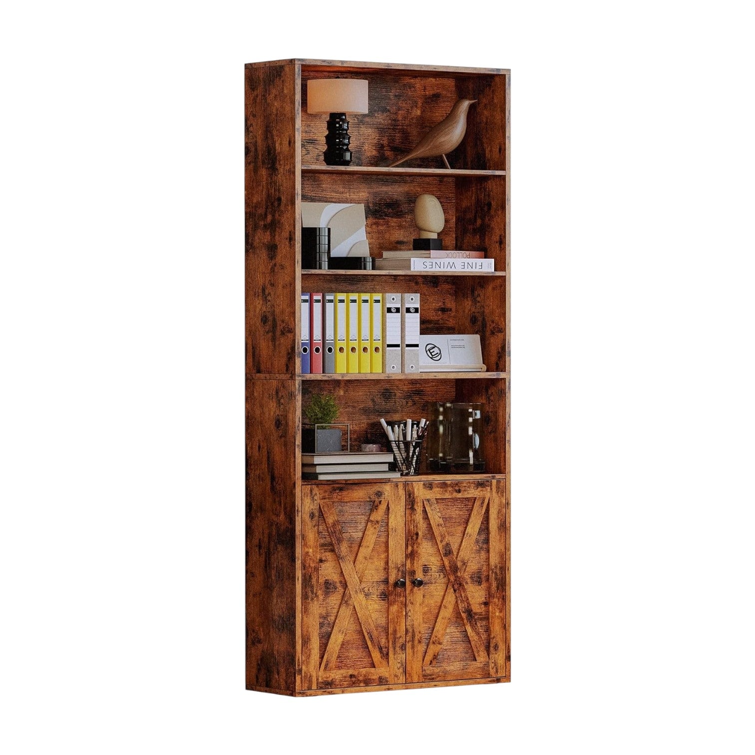 IRONCK Industrial 70 in 6 Shelf Bookcases with Doors Floor Standing