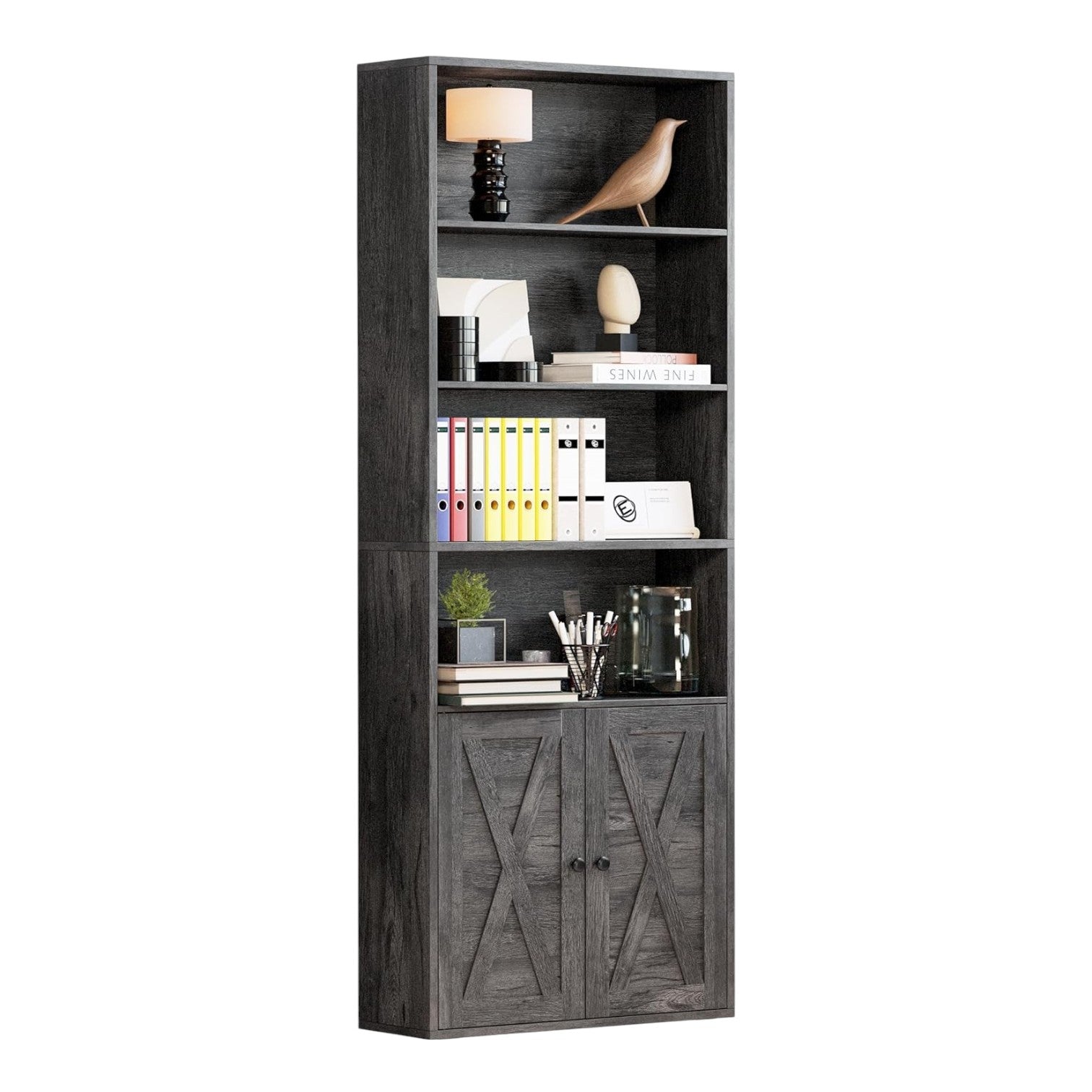 IRONCK Industrial 70 in 6 Shelf Bookcases with Doors Floor Standing