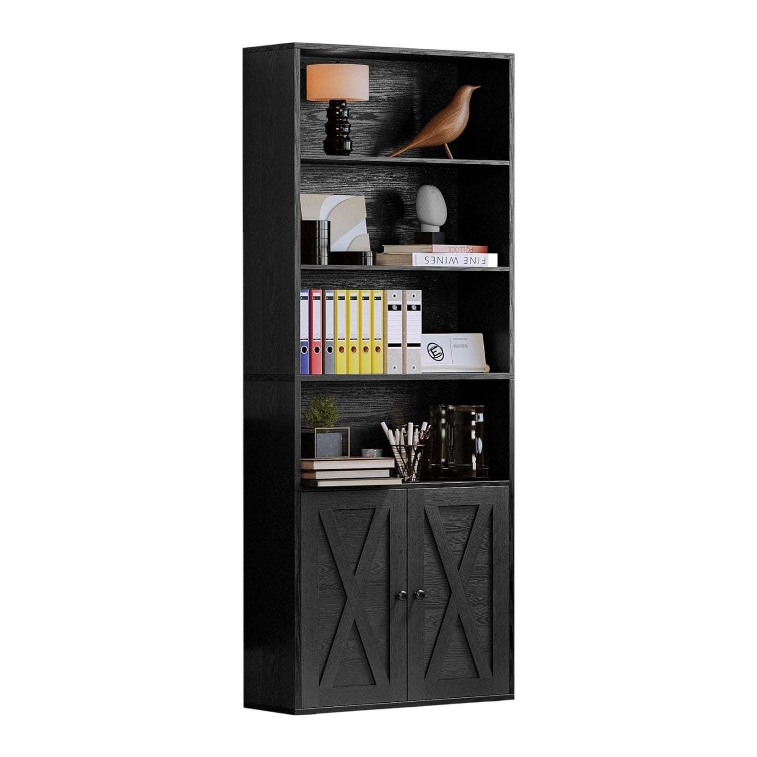 IRONCK Industrial 70 in 6 Shelf Bookcases with Doors Floor Standing