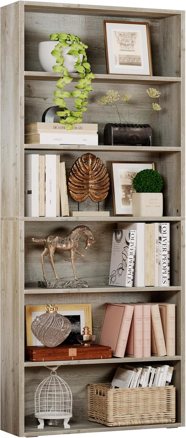 7 Furniture Bookshelves and Bookcases Floor Standing 6 Tiers, Industrial White