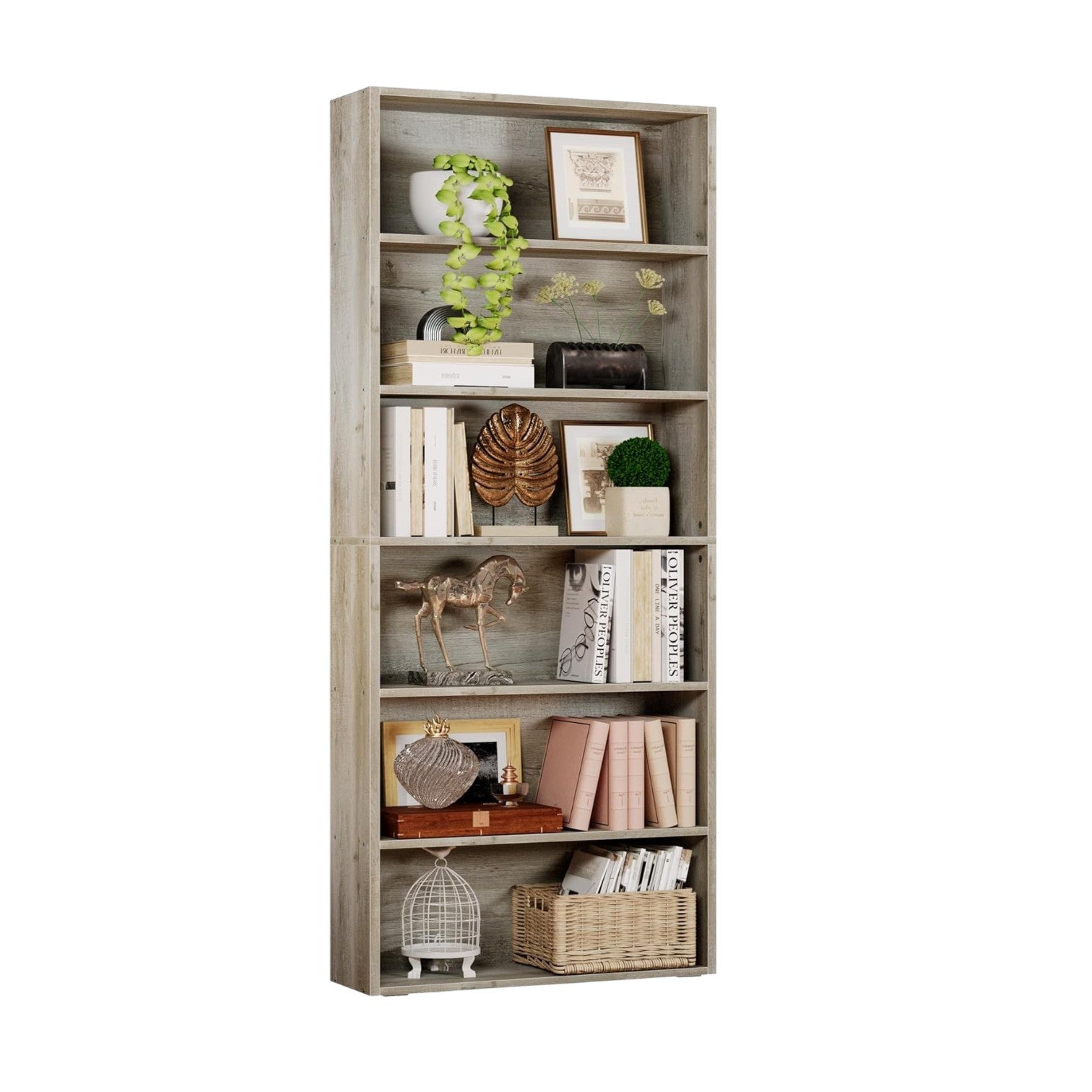 IRONCK Bookshelves and Bookcases Floor Standing 6 Tiers, Industrial White