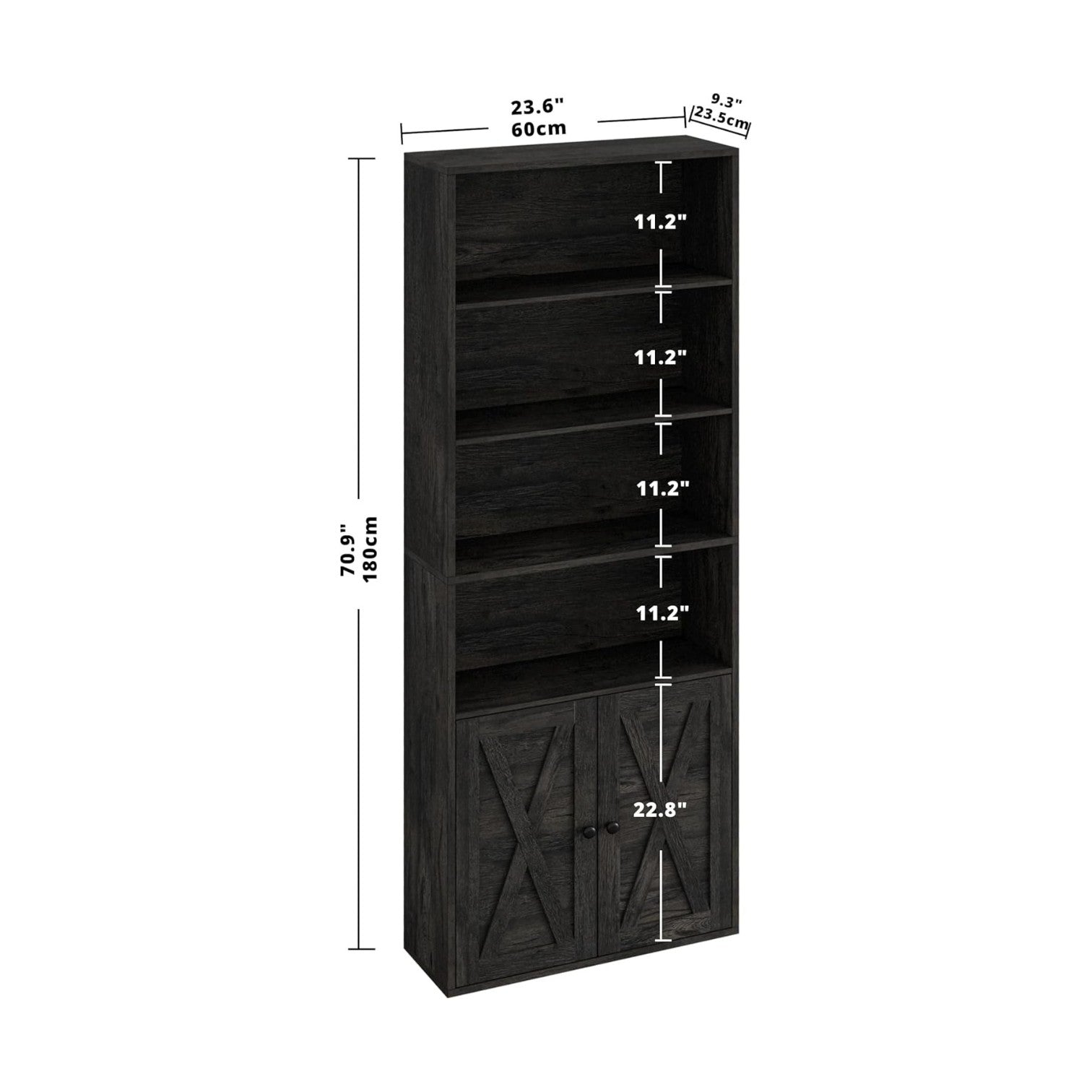 IRONCK Industrial 70 in 6 Shelf Bookcases with Doors Floor Standing