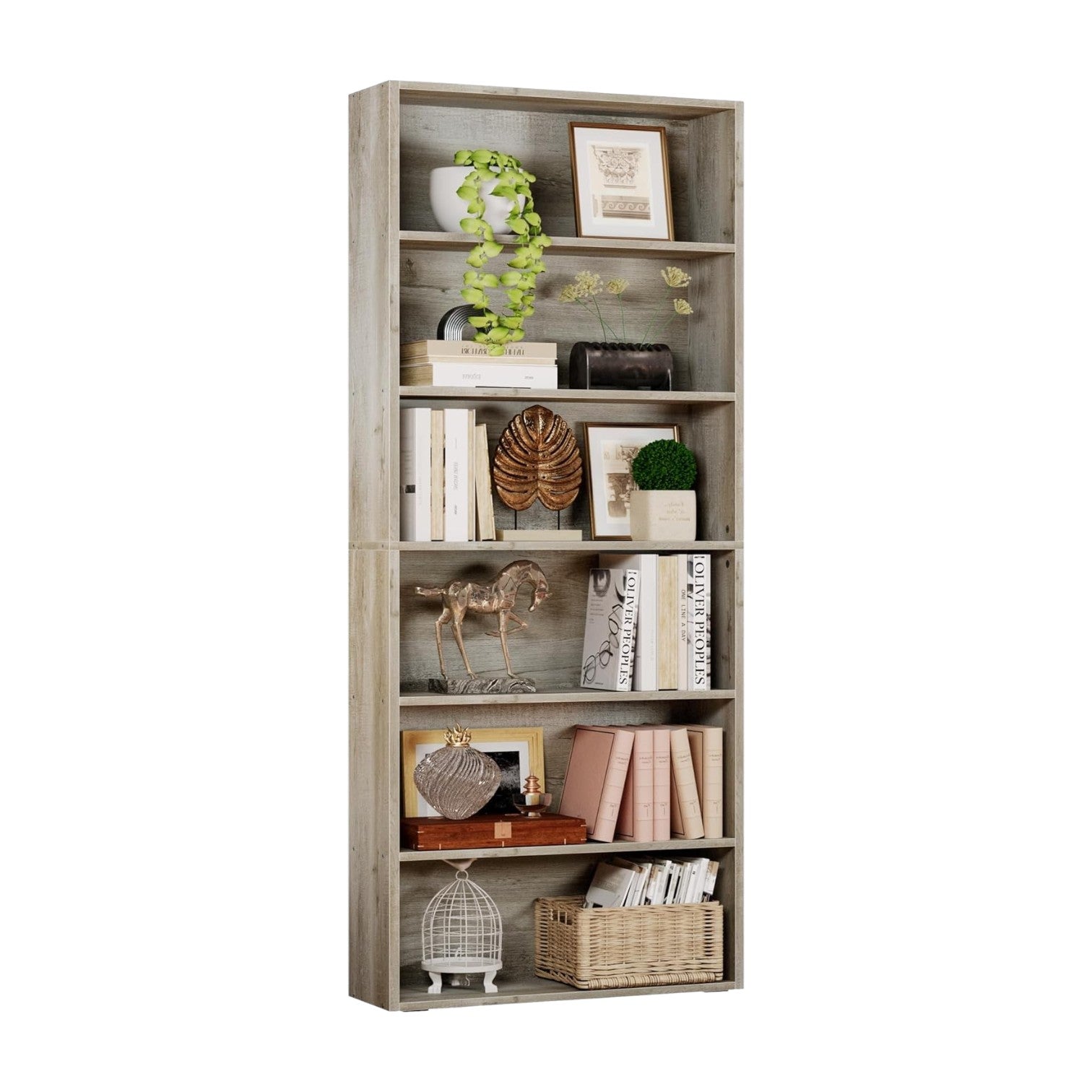 IRONCK Bookshelves and Bookcases Floor Standing 6 Tiers, Oak Brown