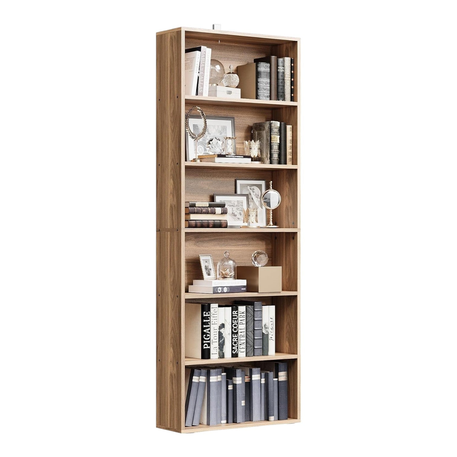 IRONCK Bookshelves and Bookcases Floor Standing 6 Tiers, Oak Brown