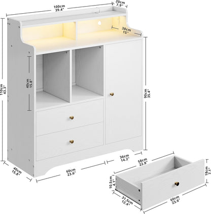 IRONCK Modern Sideboard with Storage, LED Lights & Outlets