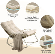 IRONCK Patio Rocking Chair, Outdoor Rocking Chair with Armrest and Cushion, Beige