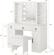 IRONCK White Vanity Desk with Adjustable 3 LED Modes, Stool Included