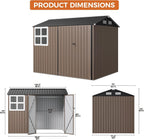 IRONCK 8x6FT Outdoor Storage Shed with Clear Window, Outdoor Shed, Brown Breathable Vent, Lockable Doors, Metal Garden Storage, Tool Shed, For Poolside, Patio, Backyard